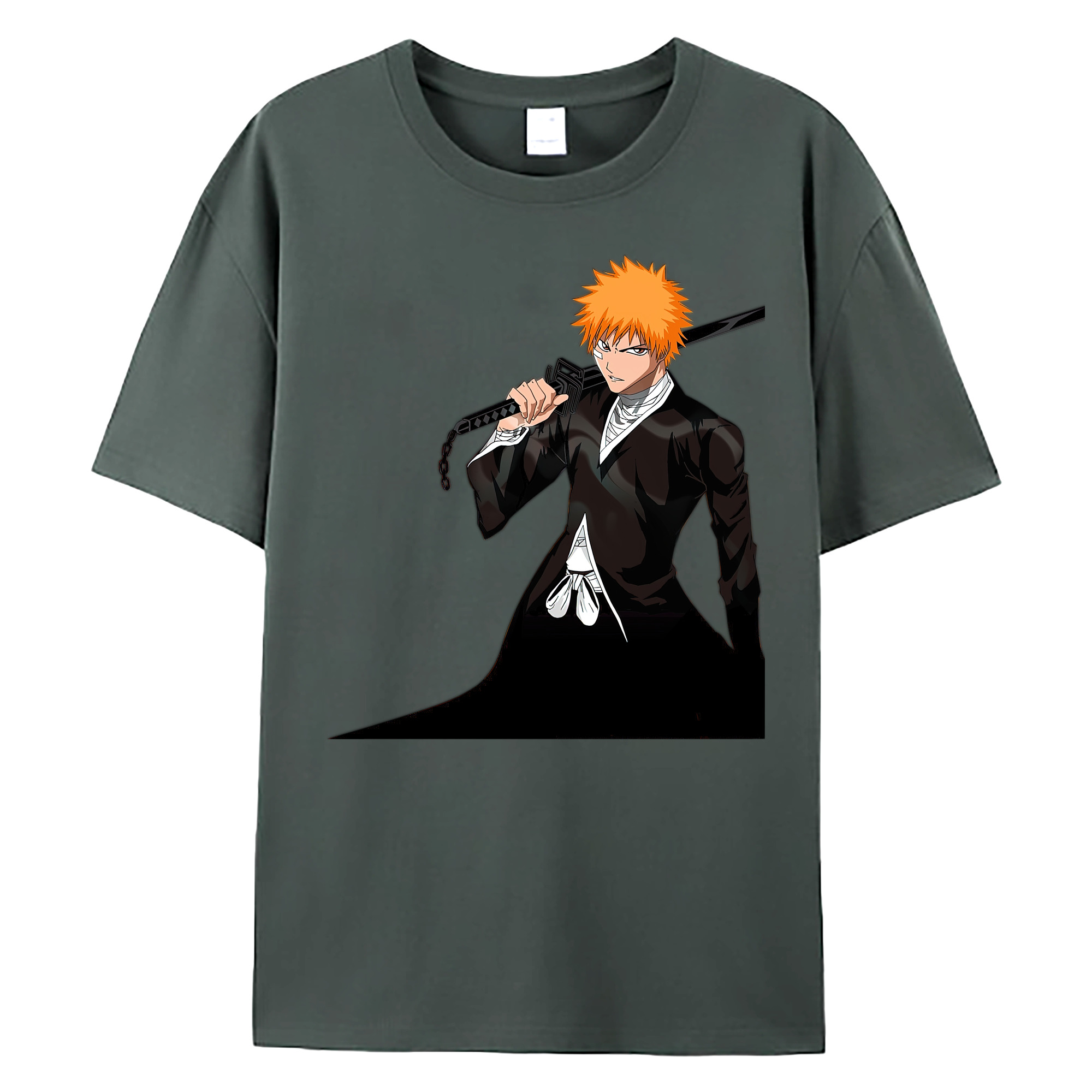 （画像用） ブリーチ 黒崎一護（くろさき いちご）BLEACH Kurosaki Ichigo 綿100％ メンズ半袖Tシャツ｜肌触りやわらか＆通気性